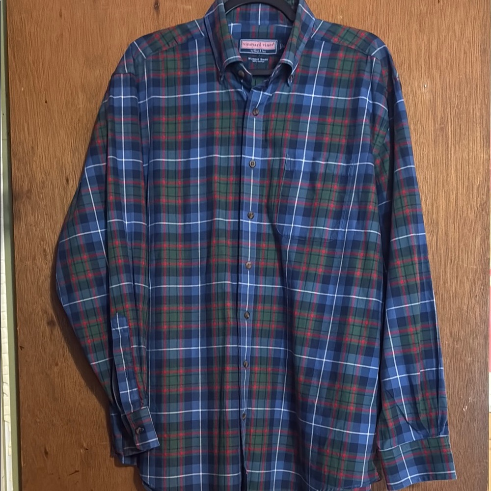 Vineyard Vines Blue and Green Plaid Button Down Shirt